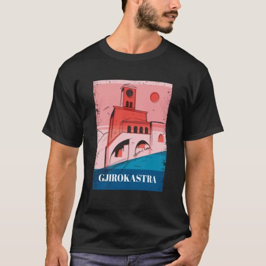 Gjirokastra Albania City Skyline Silhouette Outlin Tシャツ (正面)