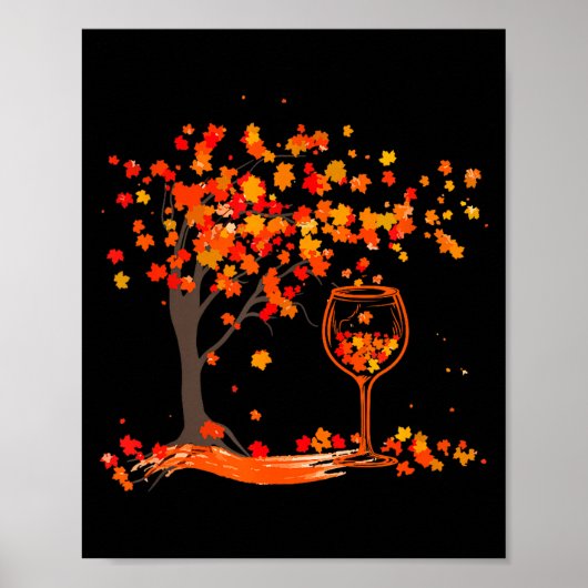 Gl Of Wine Maple Leaf Autumn Fall Funny Drink Wine ポスター (正面)