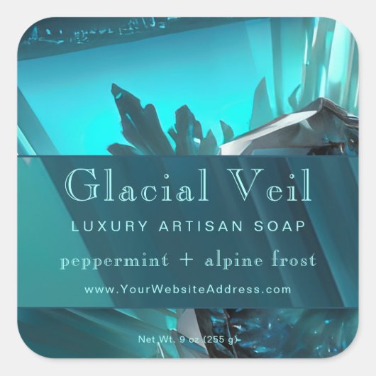 Glacial Crystal Turquoise Frozen Product Label スクエアシール (正面)