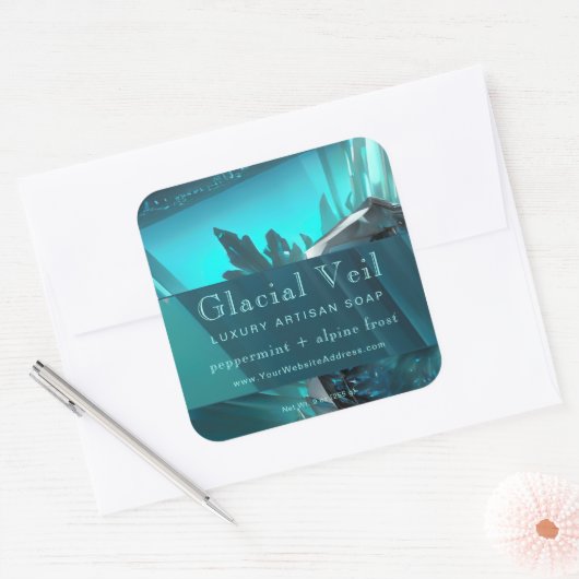 Glacial Crystal Turquoise Frozen Product Label スクエアシール (封筒)