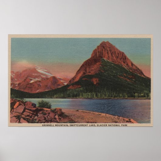 Glacier, MT – グラインネル山の景色とスウィフトカレン ポスター (正面)