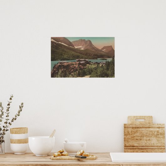 Glacier, MT - View of Chalets & Lake St. Marys ポスター (キッチン)