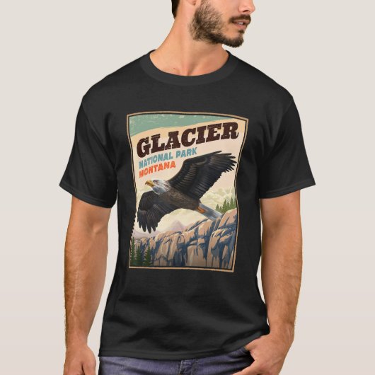 Glacier National Park Eagle Vintage Look Tシャツ (正面)