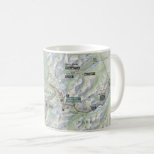 Glacier National Park map mug コーヒーマグカップ (正面右)
