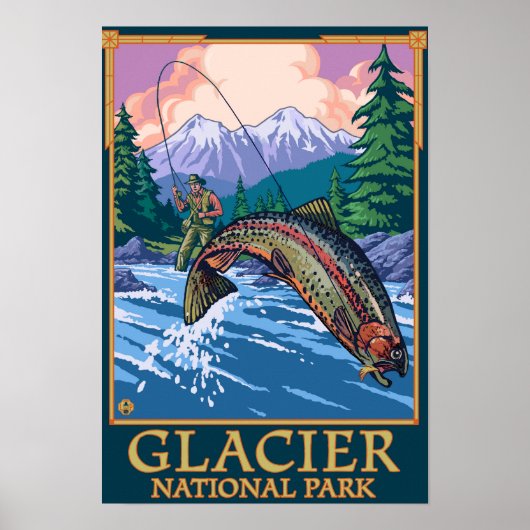 Glacier National Park, MontanaFly Fisherman # ポスター (正面)