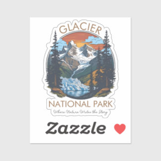 Glacier National Park Retro Mountain  シール