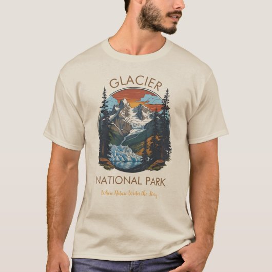 Glacier National Park Retro Mountain T-Shirt  Tシャツ (正面)