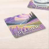 Glacier National Park | Spring Lavender Watercolor スクエアペーパーコースター (アングル)