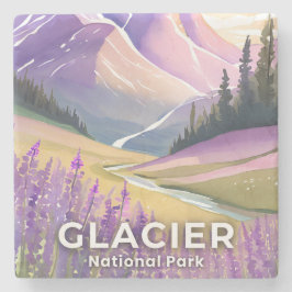 Glacier National Park | Spring Lavender Watercolor ストーンコースター