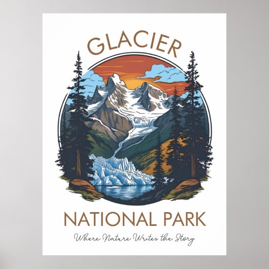 Glacier National Park Vintage Sunset Postcard ポスター (正面)