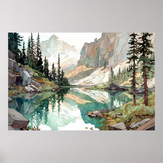 Glacier National Park Watercolor ポスター (正面)