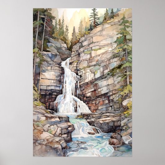 Glacier National Park Watercolor ポスター (正面)