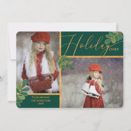 Glad Tidingsグリーンと金ゴールドホリー2写真 シーズンカード