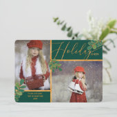 Glad Tidingsグリーンと金ゴールドホリー2写真 シーズンカード (スタンド正面)