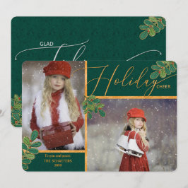 Glad Tidingsグリーンと金ゴールドホリー2写真 シーズンカード