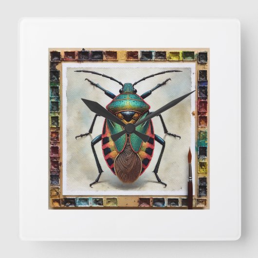 Gladiator Bug 210624IREF113 - Watercolor スクエア壁時計 (正面)
