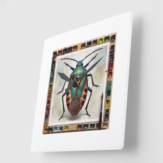 Gladiator Bug 210624IREF113 - Watercolor スクエア壁時計 (傾斜)