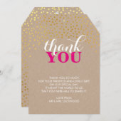 GLAMありがとう素朴な金ゴールド紙吹雪ピンククラフト サンキューカード (正面/裏面)