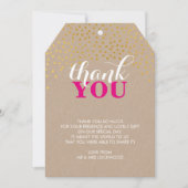 GLAMありがとう素朴な金ゴールド紙吹雪ピンククラフト サンキューカード (正面)