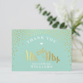 GLAMありがとう素朴な金ゴールド紙吹雪ミントホワイト サンキューカード (スタンド正面)