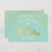 GLAMありがとう素朴な金ゴールド紙吹雪ミントホワイト サンキューカード (正面/裏面)