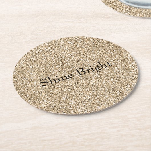 Glamかわいらし金ゴールドグリッター       ラウンドペーパーコースター (アングル)