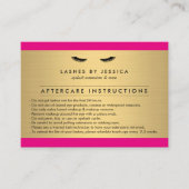 Glamまつ毛ピンクと金ゴールドアフターケアカード 名刺 (正面)