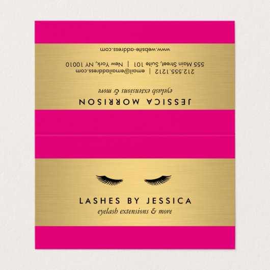 Glamまつ毛ピンクと金ゴールドアフターケア 名刺 (外部フラット)