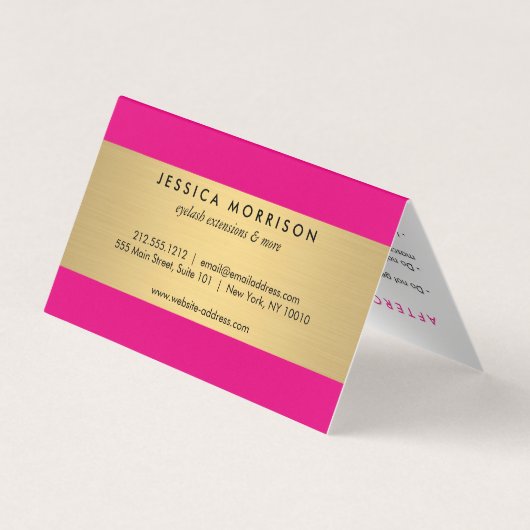 Glamまつ毛ピンクと金ゴールドアフターケア 名刺 (裏面)