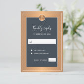 Glamアールデコクラシックネイビー銅エレガントな結婚式 出欠カード (スタンド正面)