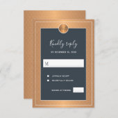 Glamアールデコクラシックネイビー銅エレガントな結婚式 出欠カード (正面/裏面)