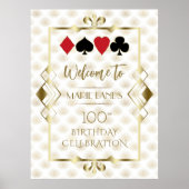 Glamアールデコトランプのポーカー誕生日ウェルカムサイン ポスター (正面)