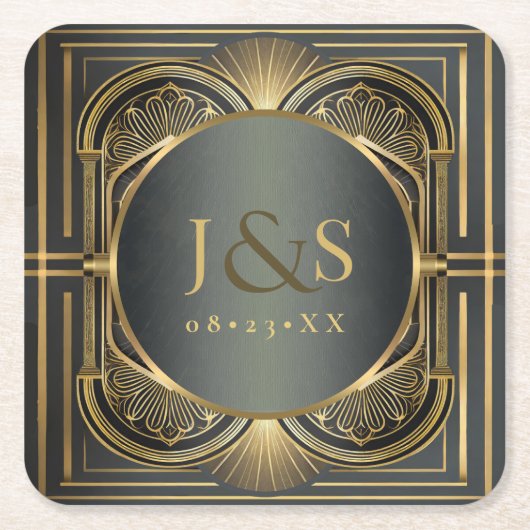 Glamアールデコ結婚のID1033 スクエアペーパーコースター (正面)