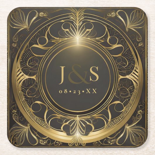 Glamアールデコ結婚のV2 ID1033 スクエアペーパーコースター (正面)