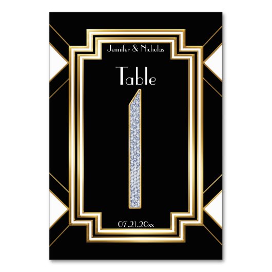 Glamアールデコ結婚ダイヤモンドのテーブル番号1 テーブルナンバー (正面)