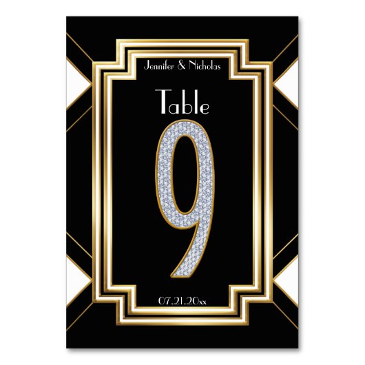 Glamアールデコ結婚ダイヤモンドのテーブル番号9 テーブルナンバー (正面)