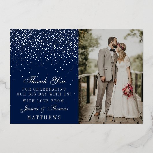 Glamエレガント紙吹雪結婚の写真あり実在 箔招待状 (正面)