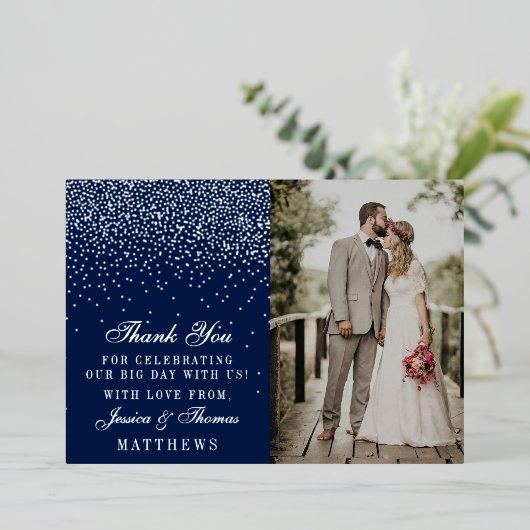 Glamエレガント紙吹雪結婚の写真あり実在 箔招待状 (立ち正面)