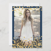 Glamエレガント金ゴールドネイビー紙吹雪写真Sweet 16 招待状 (裏面)