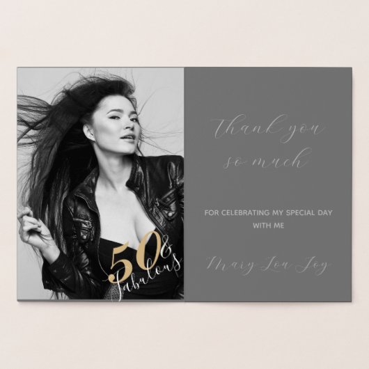 Glamエレガント金ゴールド50 Fab誕生日実在写真 箔カード (内部)