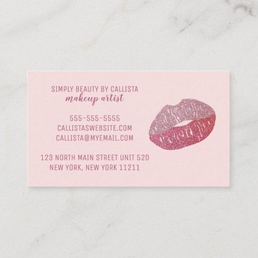 Glamガーリー赤面ピンクグリッターフォイルリップメイクアップ 名刺 (裏面)