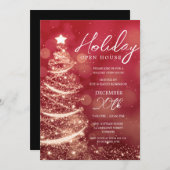 GLAMクリスマスホリデーオープンハウスパーティーレッド金ゴールド 招待状 (正面/裏面)