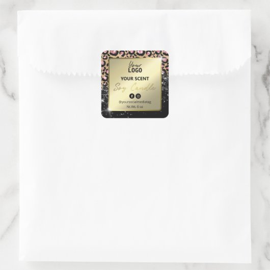 Glamグリッターレオパード印刷しょうゆキャンドルラベル スクエアシール (バッグ)