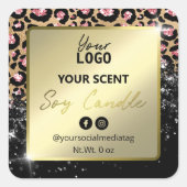 Glamグリッターレオパード印刷しょうゆキャンドルラベル スクエアシール (正面)