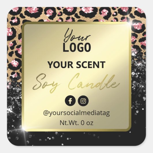 Glamグリッターレオパード印刷しょうゆキャンドルラベル スクエアシール (正面)