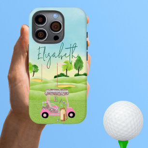 GlamグリッターレディーゴルファーPink Cart Clubsモノグラム iPhone 16 Proケース