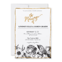 Glamグリッター白黒フローラ結婚式の招待