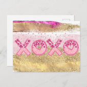 Glamグリッター金ゴールドピンクルクスクソキヴァレンティーンズデイ シーズンポストカード (正面/裏面)
