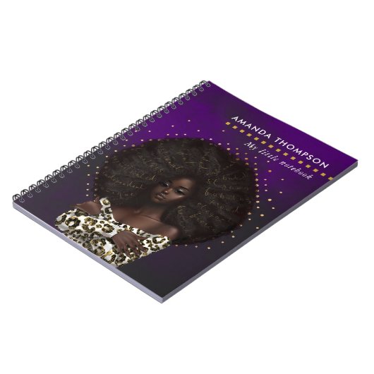 Glamシックなヒョウの皮アフロアメリカン手帳 ノートブック (左側)