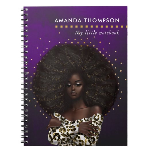Glamシックなヒョウの皮アフロアメリカン手帳 ノートブック (正面)